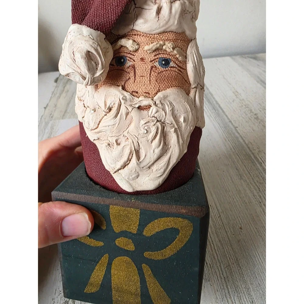 Vintage MM Santa wooden country folk art statue figurine present Jack in the Box